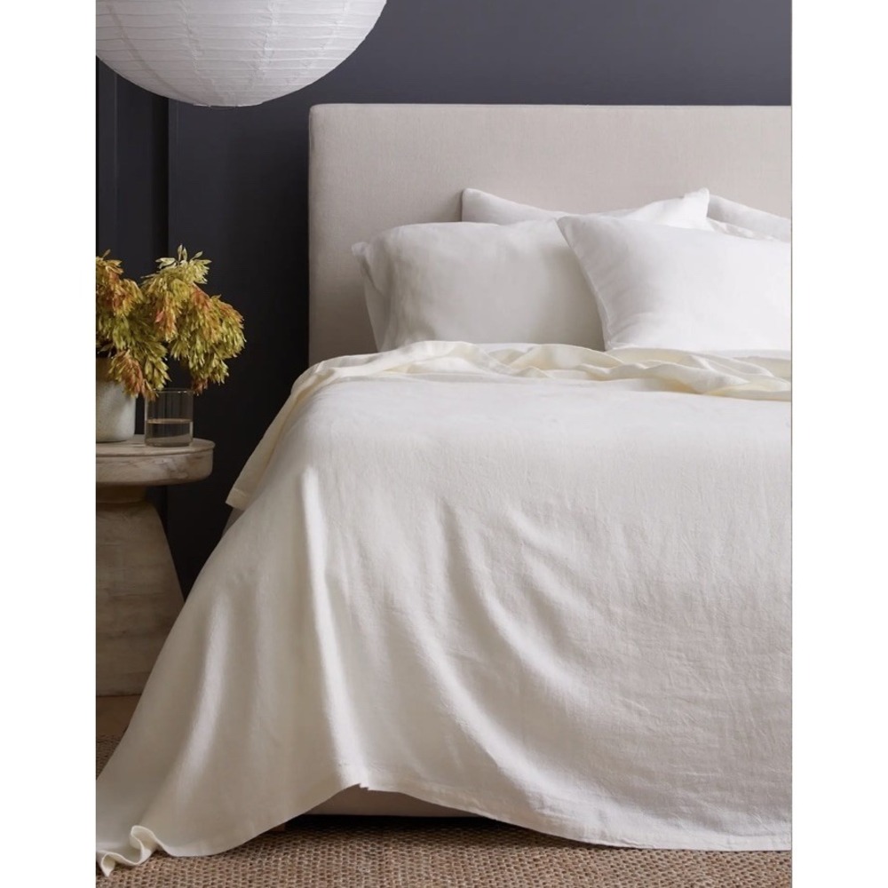 QUINCE VINTAGE WASH EUROPEAN LINEN BED COVER King Cal King BLANKET Oat NWOT